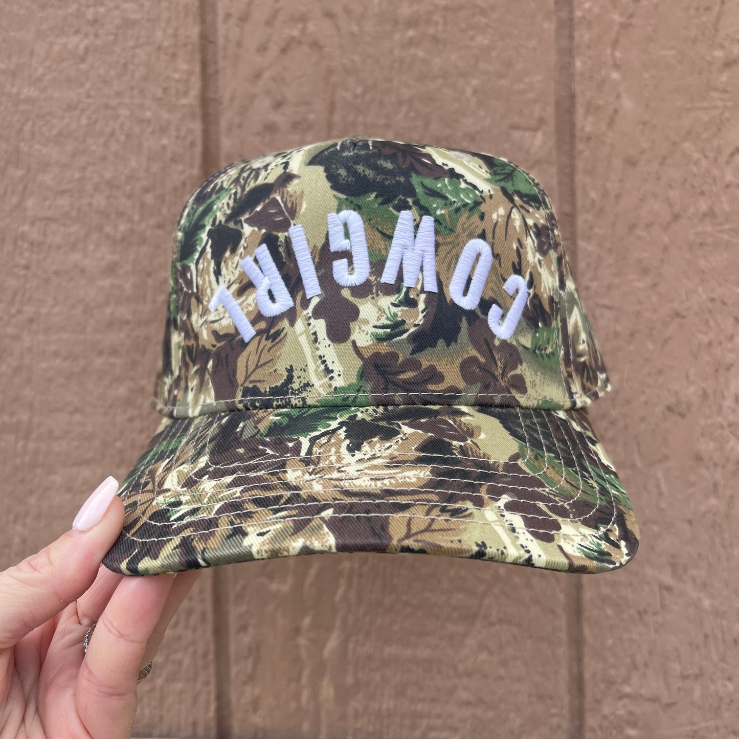 Cowgirl Upside Down Camo Trucker Hat