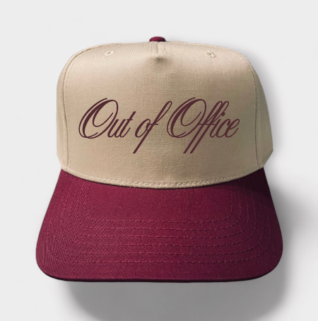 Out of Office Classic Trucker Hat | Khaki/Maroon