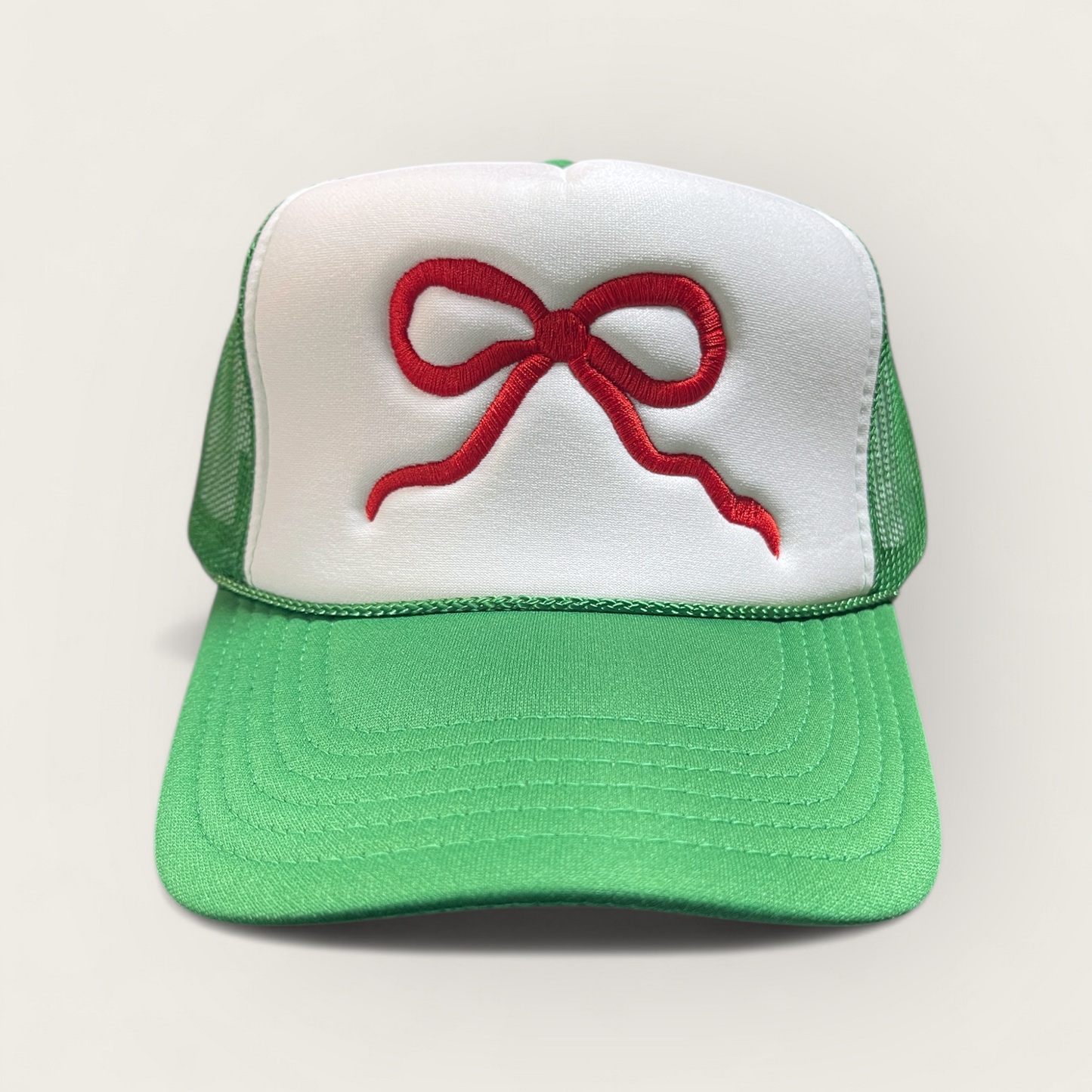 Christmas Bow Trucker Hat | Kelly/White