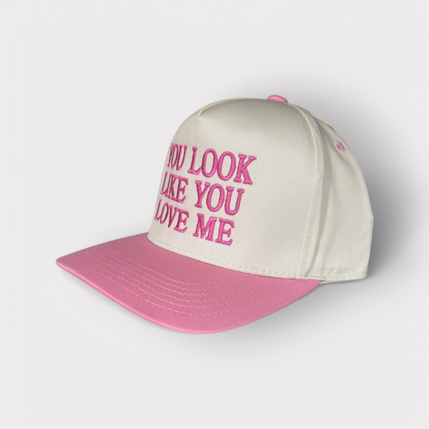 You Look Like You Love Me Roman BLOCK Trucker Hat | Pink/Tan