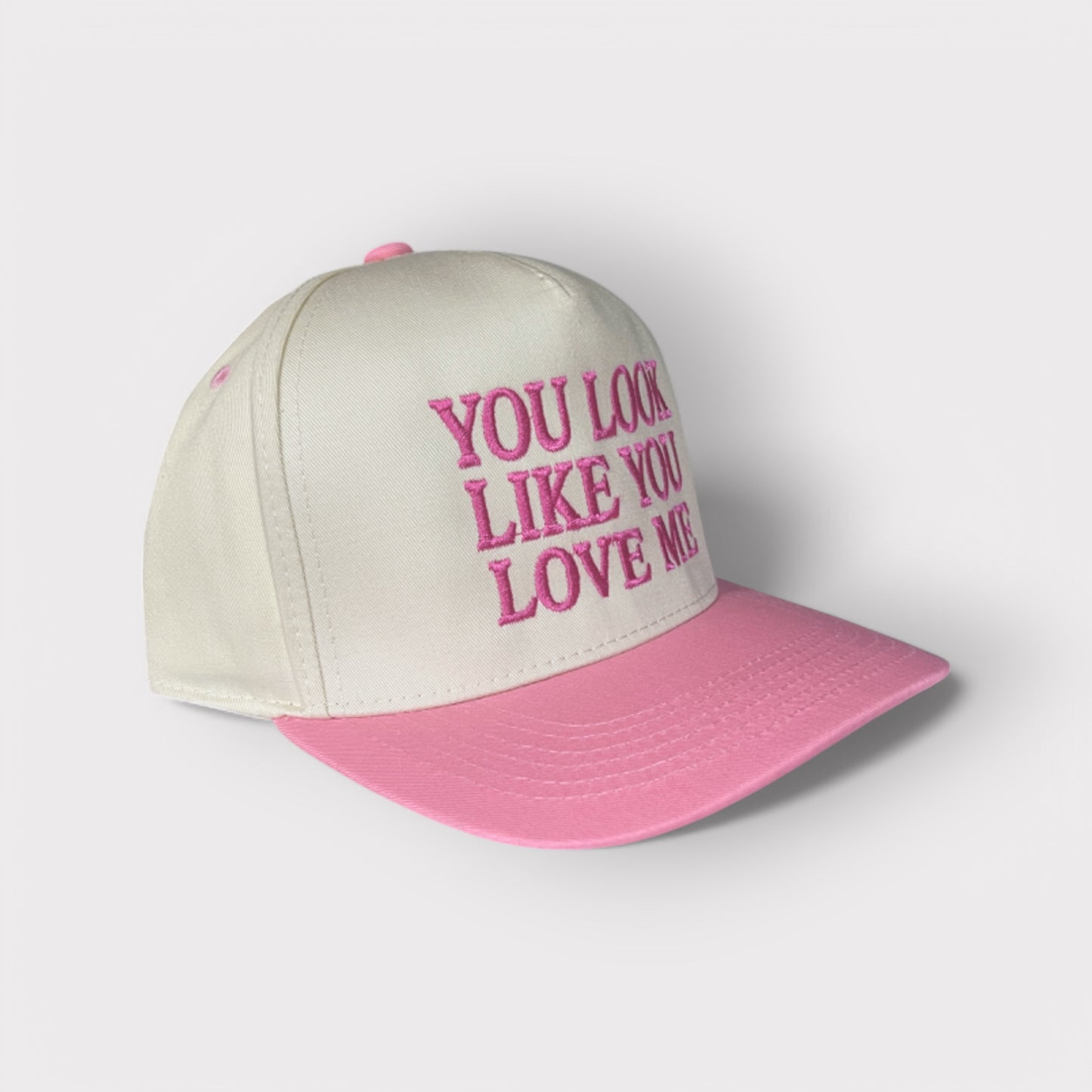 You Look Like You Love Me Roman BLOCK Trucker Hat | Pink/Tan