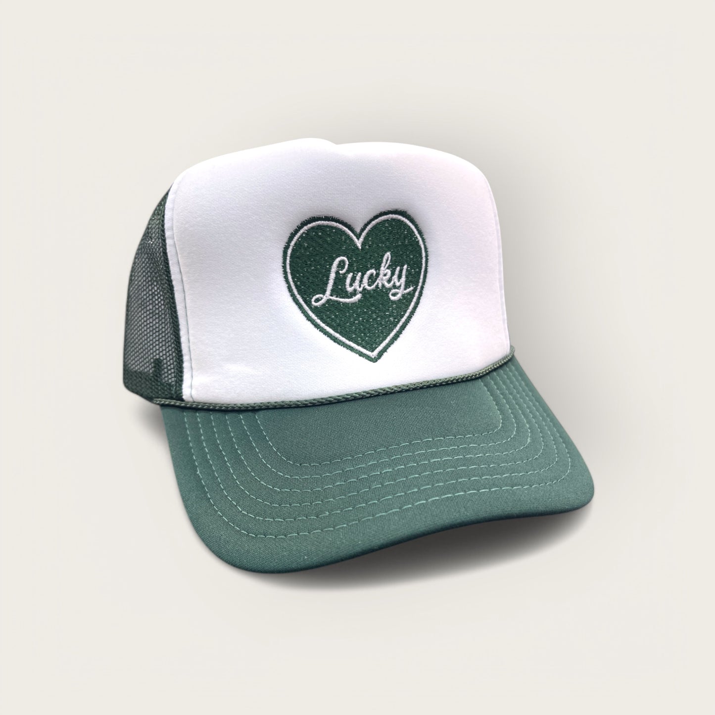 Lucky Heart Foam Trucker Hat | Dark Green/White