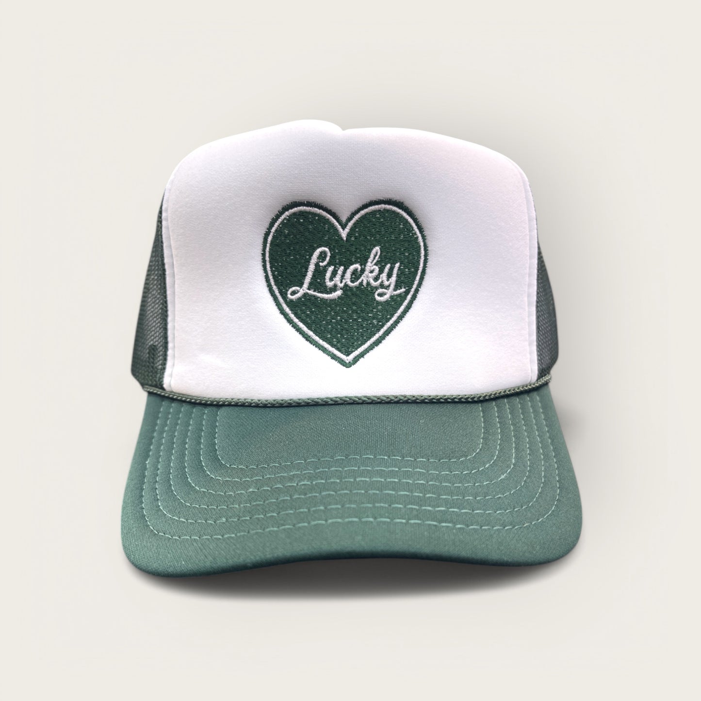 Lucky Heart Foam Trucker Hat | Dark Green/White