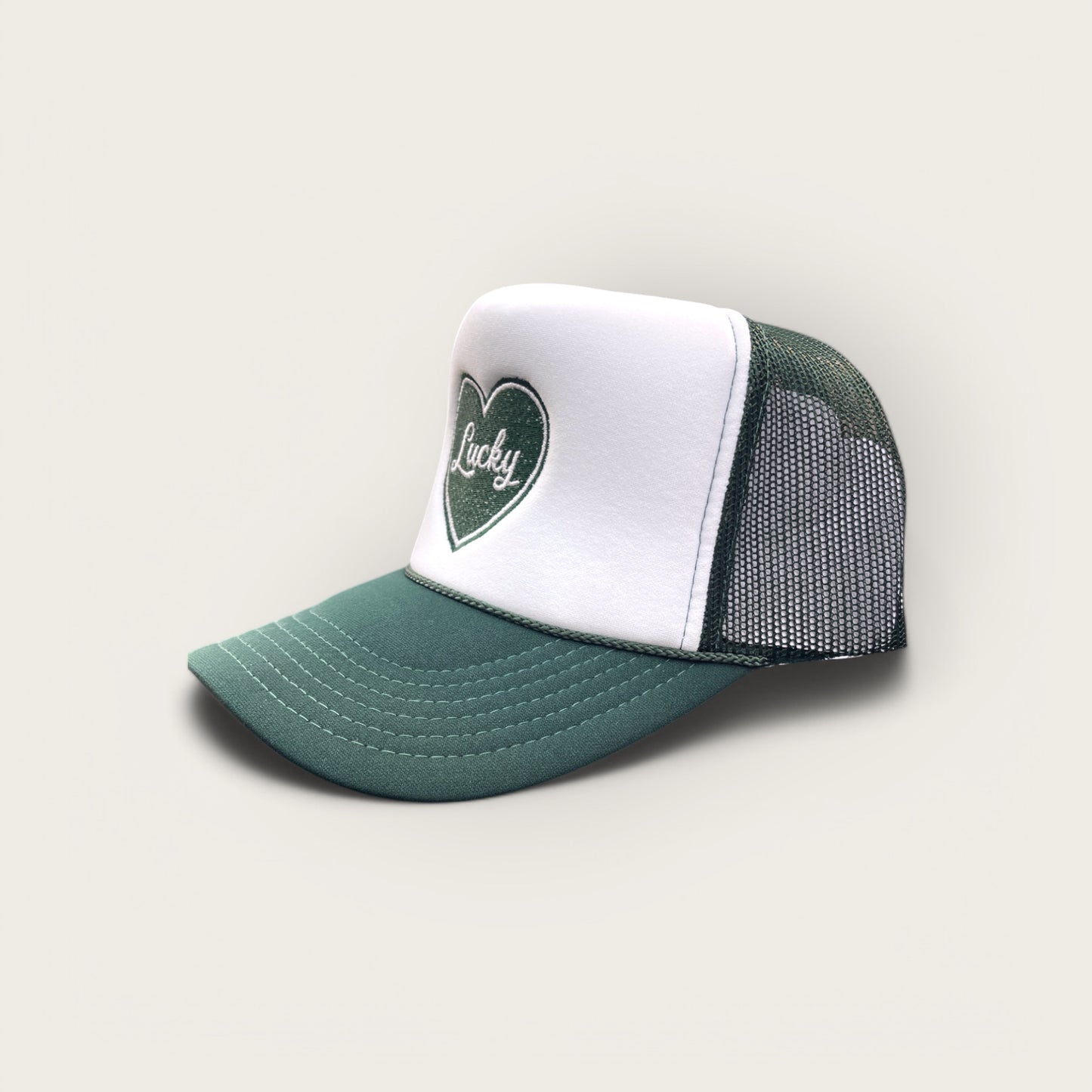 Lucky Heart Foam Trucker Hat | Dark Green/White
