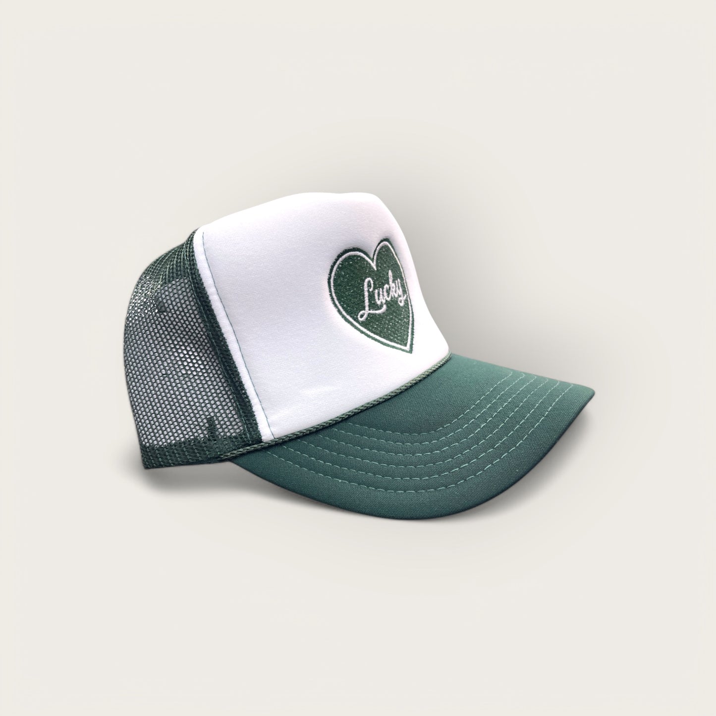 Lucky Heart Foam Trucker Hat | Dark Green/White
