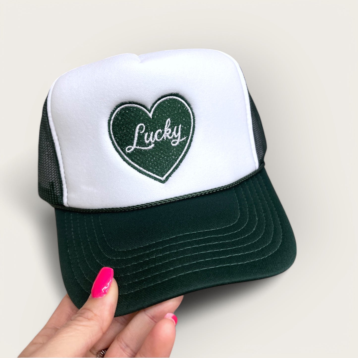 Lucky Heart Foam Trucker Hat | Dark Green/White