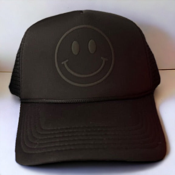 Happy Face Monochrome Trucker Hat | Black