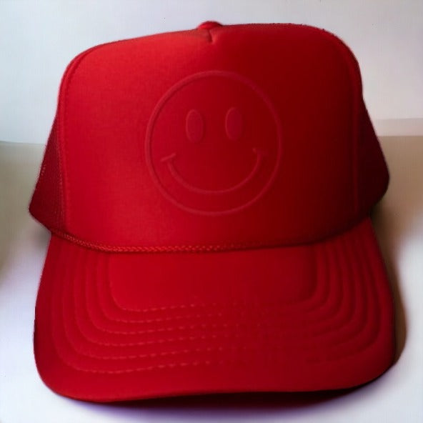 Happy Face Monochrome Trucker Hat | Red