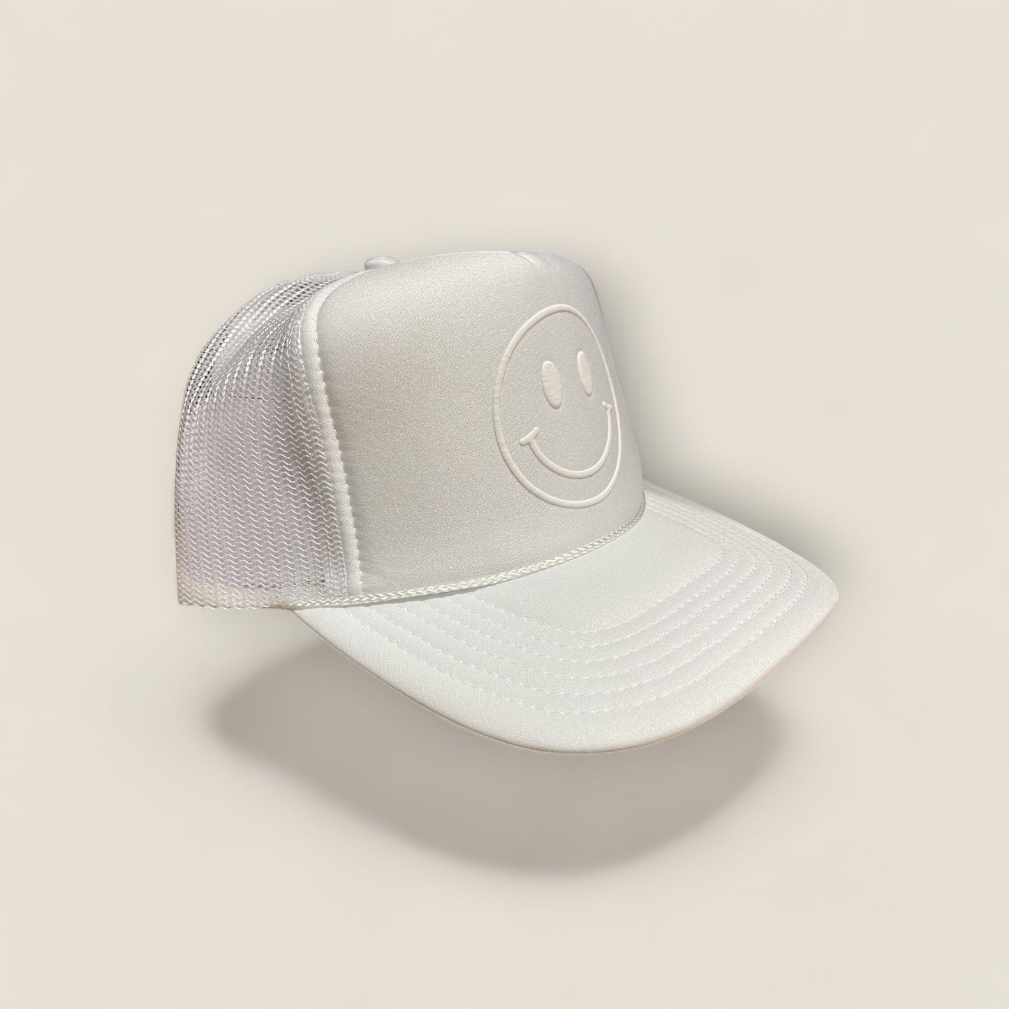 Happy Face Monochrome Trucker Hat | White