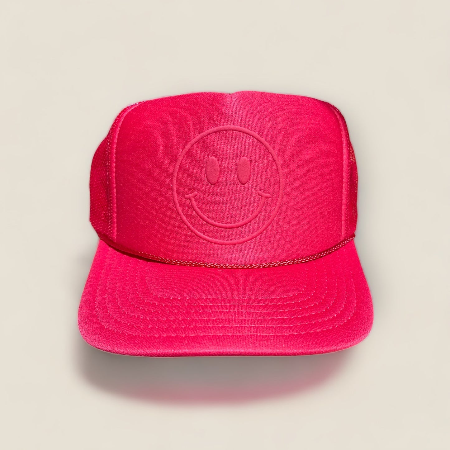 Happy Face Monochrome Trucker Hat | Red