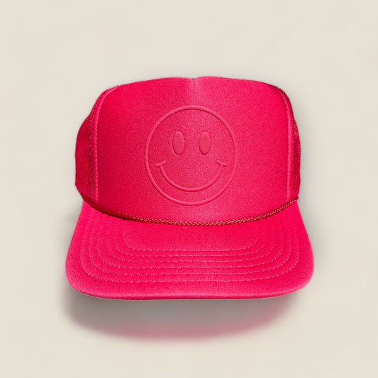 Happy Face Monochrome Trucker Hat | Red