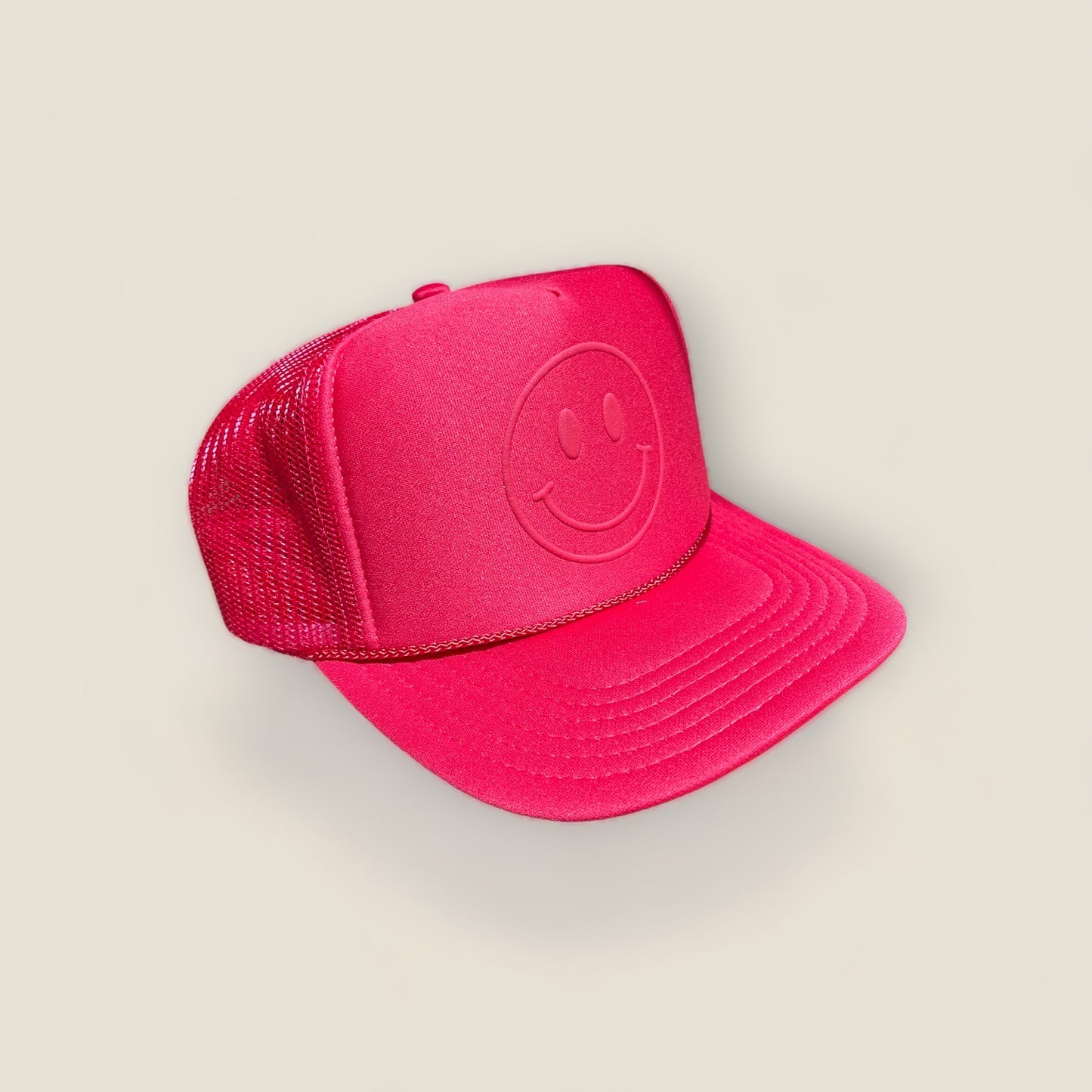 Happy Face Monochrome Trucker Hat | Red
