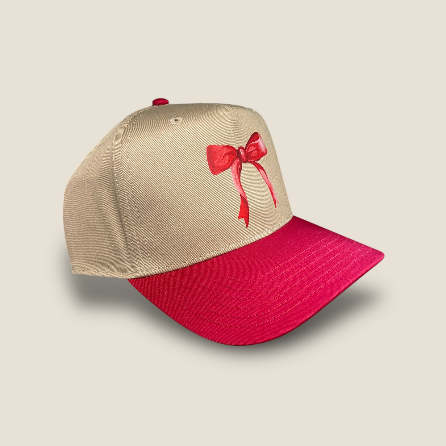 Red Watercolor Bow Classic Trucker Hat | Red/Khaki