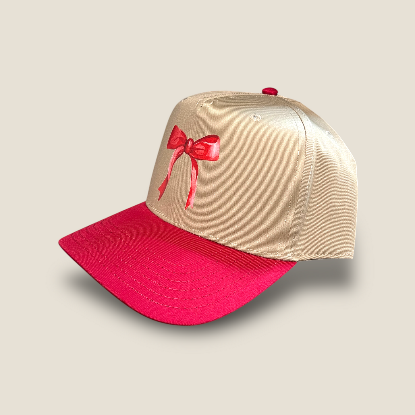 Red Watercolor Bow Classic Trucker Hat | Red/Khaki